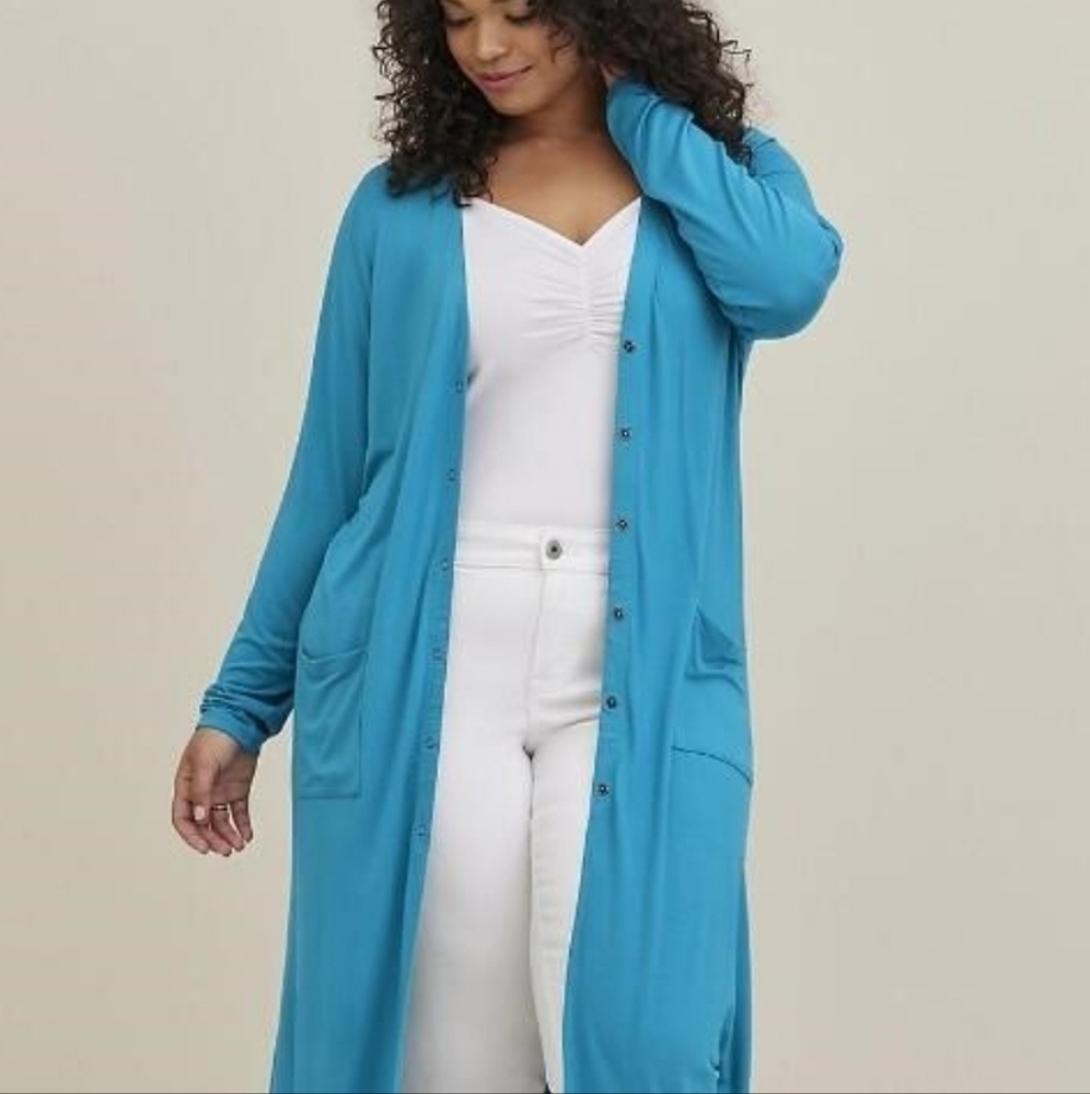 Torrid Womens Button Front Duster Cardigan - Super Soft Blue , Large